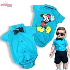 Body Camisa Menino Bebê Estiloso Com Gravata Borboleta Roupa Infantil Mickey