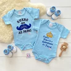 Body Bebê Bordado Papai Kit 2 Peças 100% Algodão