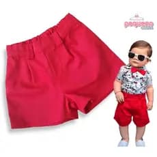 Bermuda Infantil Menino Jeans Brim Social Bebê Vermelho