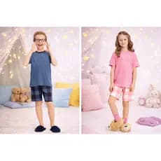 Pijama Alakazoo Menino e Menina Verão Algodão Meia Estação Confortável Macio Promoção Dia a Dia