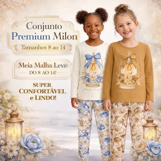 Conjunto menina inverno meia estação leve delicada roupa infantil premium oferta confortável moda juvenil estilosa Milon