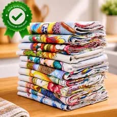Kit 10 ou 5 Pano De Prato Estampado 100% Algodão com Bainha Alta Absorção Cozinha
