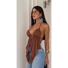 Top Cropped  Multi Feminino Moda Blogueira com bojo Decotado  Profundo Costas Abertas Alça Fina