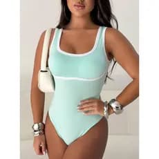 Body Feminino com Bojo Bicolor Versátil Poliamida Forro Duplo Elástico Com alça Moda Chic/ Casual/