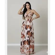 Vestido Longo Feminino Estampado Verão Fenda Lateral  Boho Chic Alças Ajustáveis Confortável e Elegante Envio Imediato