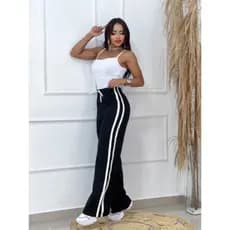 Calça Feminina  Pantalona com Listras Laterais Track Pants Moda Casual Cintura Alta