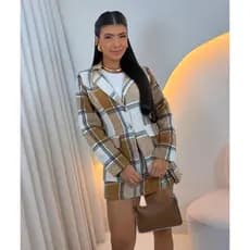 Conjunto feminino xadrez short saia blazer flanelado