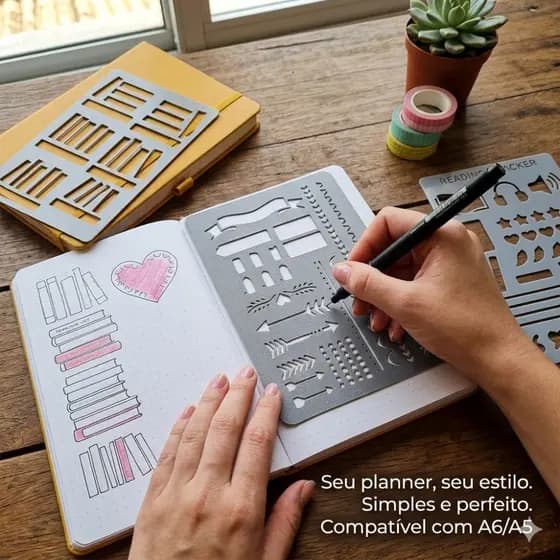 Kit 3 Régua Stencil Rastreamento Livros Planner Leitura Agenda A6