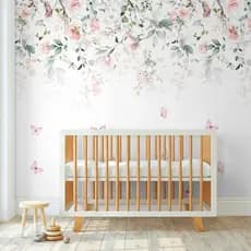 Papel De Parede Adesivo Floral Flores Rosas Suspensas Com Borboletas - Vinil Autocolante