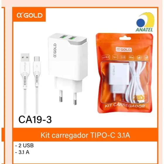 10 carregadores 3,1A 15W V8,IP IOS MARCA AGOLD