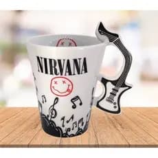 Caneca Nirvana alça de guitarra 300ml de porcelana