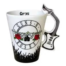 Caneca Guns N' Roses alça de guitarra 300ml de porcelana