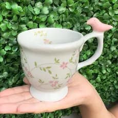 Xícara passarinho 180ml de porcelana