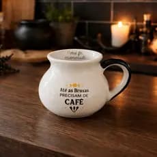 Caneca caldeirão de bruxa Halloween branco de porcelana 300ml