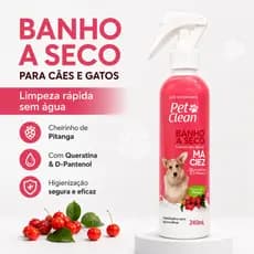 Banho a Seco Pet Clean 240ml Para Cães e Gatos Sem Enxágue Cheirinho de Pitanga