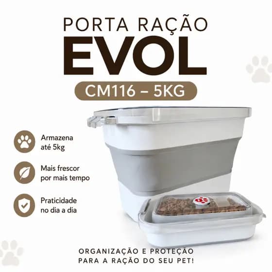 Porta Ração Pote Dobrável 5kg Evolution Tampa Vedada Para Cães Gatos Organização e Praticidade