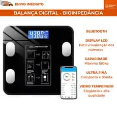 Balança Digital Corporal Bioimpedância Bluetooth até 180kg Gordura IMC App