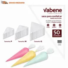 Saco de Confeitar Descartável Vabene 50un P/M/G Resistente Sem BPA