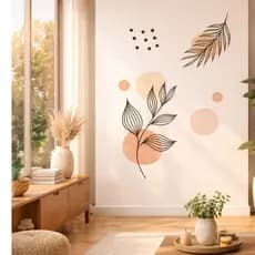 Adesivo Decorativo de Parede Floral Boho – Estilo Minimalista, Ideal para Sala e Ambientes Modernos