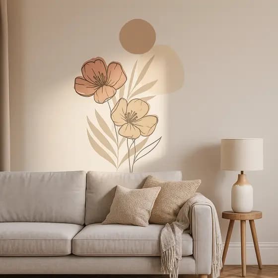 Adesivo Floral Flor Contemporâneo Marrom Pastel Minimalista