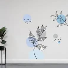 Adesivo De Parede Decorativo De Parede Folhagem e Detalhes Azul