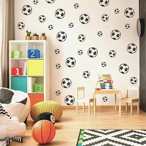 Kit 34 Bolinhas de Futebol Adesivo de Parede Decoração - Preto