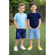 Conjunto infantil de menino bermuda  jeans  regulador Interno + camisa basica