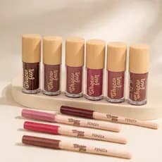 Kit Tint Cream Gloss + Lápis Contorno Labial Retrátil Choco Fun Fenzza - Fondue, Cookie, Ganache, Tiramissu, Bombom