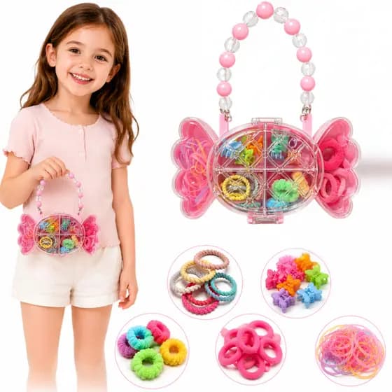 Kit Acessórios de Cabelo Infantil Menina Completo Presilhas Elásticos Xuxinha Bolsinha Pulseira