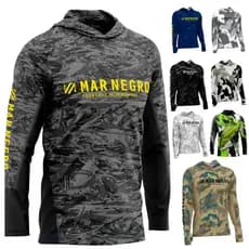 CAMISA DE PESCA MASCULINA MAR NEGRO X PROTECTION COM CAPUZ LUVA PROTEÇÃO UV CONFORTÁVEL - MAR NEGRO