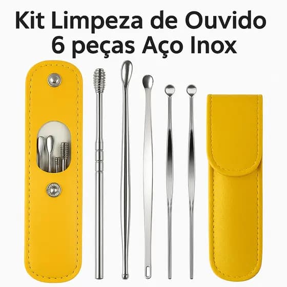 Removedor  de Cera de Ouvido 6 peças Portátil Aço Inox com Estojo