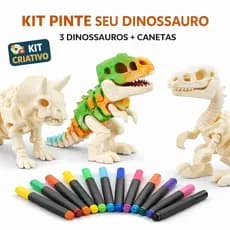 Kit 3 Dinossauros Para Pintar Infantil + Canetinhas