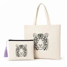 Kit Ecobag 40x40 + Necessaire 15x20 em Algodão Cru Tigre| Bolsa Sacola Ecológica