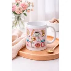 Caneca Cerâmica Ilustrada Coleção Café da Manhã e Padaria