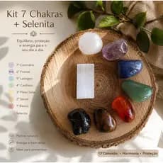 Kit 7 Pedras Naturais Dos Chakras  + Selenita Limpeza Energética Proteção Alinhamento