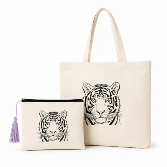 Kit Ecobag 40x40 + Necessaire 15x20 em Algodão Cru Tigre| Bolsa Sacola Ecológicaa