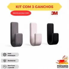 KIT 3 Ganchos Adesivos Multiuso 3M Alta Fixação Sem Furo I Suporte Organizador Parede Cozinha Banheiro Premium