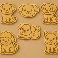 kit 6 cortadores com marcador tema cachorrinho para biscoitos, pasta americana e modelagem infantil