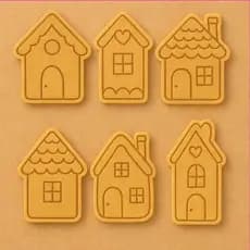 kit 6 cortador com marcador de biscoitos tema casinha para biscoitos, pasta americana e modelagem infantil