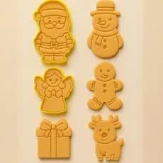 kit 6 cortador com marcador tema natal para biscoitos, pasta americana e modelagem infantil