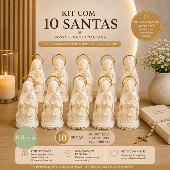Kit 10 Santas Católicas Personalizadas Com Nome 13cm | Lembrancinha Religiosa Nossa Senhora Batizado Comunhão nascimento