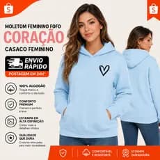 Moletom Casaco Blusa Feminino Coração Streetwear Estampado Qualidade Premium Despache Rapido