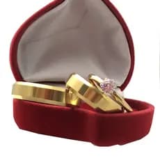 Par Aliança de Casamento/Noivado 6mm Anatômica Chanfrada Lisa + Anel Solitário