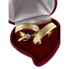Par Aliança 6mm de Casamento e Noivado Jateada Diamantada + Anel Solitário Pedra Zircônia