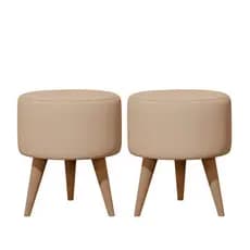 Kit 02 Puff Redondo Estofado 30x30 Banqueta Para Apoio Dos Pés Decorativa - Suede Areia