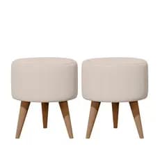 Kit 02 Puff Redondo Estofado 30x30 Banqueta Para Apoio Dos Pés Decorativa - Suede Bege Claro