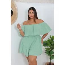 Macaquinho Luna Charm Plus, ciganinha, ombro a ombro, confortável, soltinho, macaquinho verão plus size, moda plus size