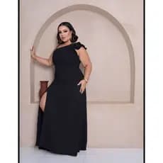 Vestido Fenda Plus Size Longo, Look Social, Festas, Casamento, Um Ombro, Elegante, Alça Ajustável, Ombro à Mostra.
