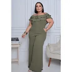 Macacão Elegante Plus Size, Macacão Ciganinha, Confortável, Social, Festas, Casamento, Pantalona, Ombro à Mostra.