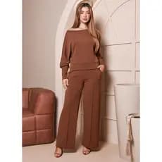 Conjunto Moletinho Femenino, Look Casual Elegante, Calça Pantalona com bolsos funcionais.